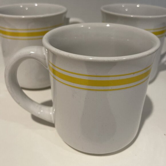 Vintage 1970s CITRUS Yellow Stripe Coffee Mugs Set of 4 Ceramic Retro Rainbow - Picture 4 of 9